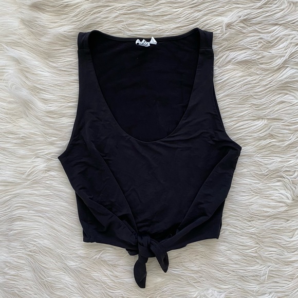 & Other Stories Black Scoop Neck Knot Tie Front Cropped Tank Top Shirt - Picture 2 of 8